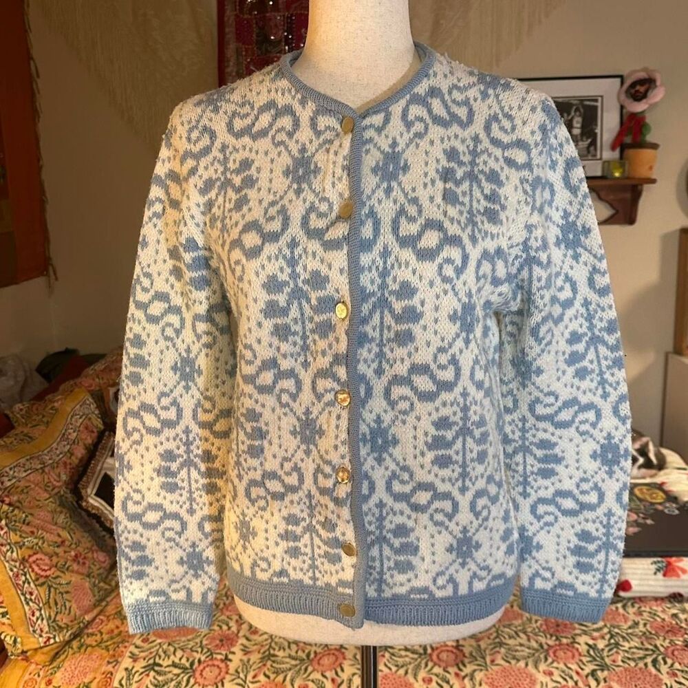 Bobbie Brooks 70s Vintage Cardigan Blue Pearl Button Sweater